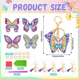 Healife Pack of 5 diamond painting key rings, diamond painting novelties 2025, diamond painting butterfly, decorative women's bag, diamond painting pendant, gift for girls