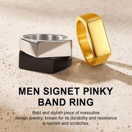 Bestyle High Polished Men's Stainless Steel Ring Simple Rectangle Diamond Shaped Signet Ring Band for Men Boy, Cool Pinky Ring for Father Son and Husband,Size 14
