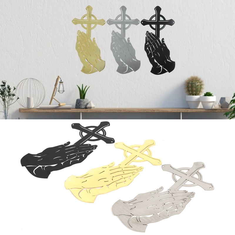 3PCS/Set Peaceful Praying Hands Wall Decor with Religious Cross Garden