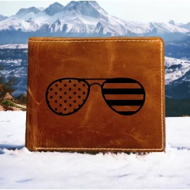 Texan Customs Sunglasses USA Leather Wallet Bifold Premium Quality Buffalo America Flag NEW