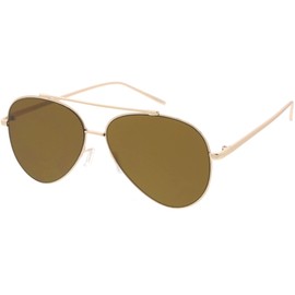 zeroUV Mirrored Oversized Aviator Sunglasses for Women and Men, Metal Frame with UV400 with Large Flat Mirror Lens 58mm (Gold/Brown Mirror)