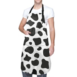Perinsto Cow Animal Skin Texture Waterproof Apron with 2 Pockets Kitchen Chef Aprons Bibs for Grooming Cooking Baking Painting Gardening
