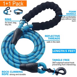 Ladoogo Reflective Dog Collar Padded with Soft Neoprene Breathable Adjustable Nylon Dog Collars for Small Medium Large Dogs (X-Small (Pack of 1), Vivid Blue Collar+Leash)