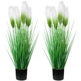 colorspec 33 Inch Artificial Floor Plants 2 Pack, Reed Pampas Florwers Onion Grass Fake Tall Potted Plant for Indoor Outdoor Bedroom Living Room Garden Patio Housewarming Gift (Green White)