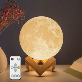 Tooge 3D Moon Lamp, Diameter: Approx. 7.1 inches (18 cm), Gift for Women, Popular, 3rd Generation, Indirect Lighting, Stylish, 3D-Printed, Charges w/ USB, Touch Dimmer, 2 Colors, Stepless Dimmer, Birthday Gift
