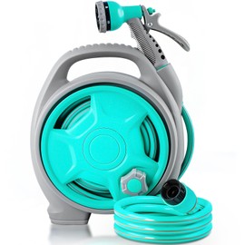 50FT Retractable Garden Hose Reel, Lightweight & Portable Hose Reel with 6 Patterns Spray Nozzle, Suitable for US Standard Hose Connection, Great for Patio Watering