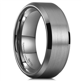 King Will 8mm Tungsten Wedding Rings for Men Gunmetal Plated Brushed Men's Wedding Band Gifts for Him Size 7-14 Comfort Fit U(10.5)