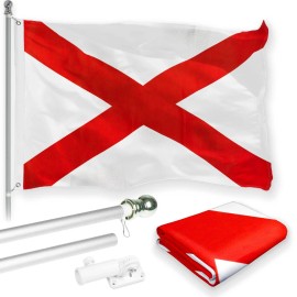 UD_G128 Combo Pack: 6 Feet Tangle Free Spinning Flagpole (Silver) Alabama AL State Flag 3x5 ft Printed 150D Brass Grommets (Flag
