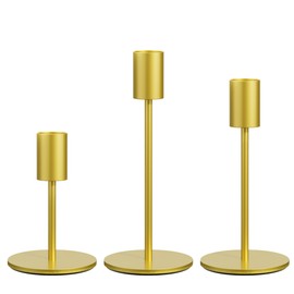 FSyueyun Gold Candle Holder Taper Candle Holders, Set of 3 Candle Stick Holders Decor for Mantel Table Centerpiece, Used for Wedding, Dinning, Housewarming Gift