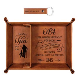 HONMOK Leather Tray Grandpa Gift Best Grandpa in the World Desk Organiser Father's Day Gift Leather Tray with PU Key Ring Gift Ideas for Grandpa Grandfather Father's Day Birthday Christmas