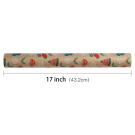 RUSPEPA Kraft Christmas Wrapping Paper Roll - Mini Roll - Christmas Hat and Sock Design for Holiday Gift Wrap - 17 Inches X 32.8 Feet
