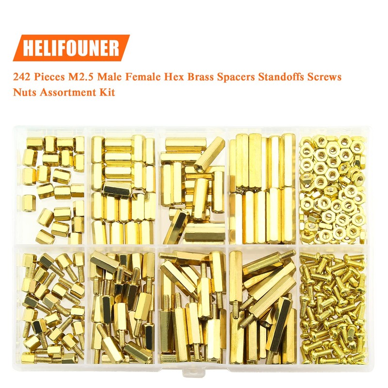 HELIFOUNER 242 Pieces M2.5 Male Female Hex Brass Spacers Standoffs