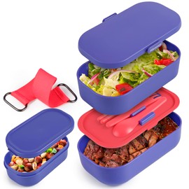 Insulated Stackable Bento Box for Adults with Reusable Chopsticks Japanese Lunch Box Microwavable & Leak Proof Lunch Containers for Men & Women Modern Cute Food Container with Compartments (Lavender)