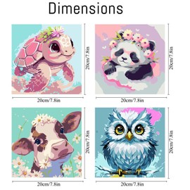 LOITTAINUE Paint by Numbers 4 Pieces from 5 6 7 8 9 Years Girls and Boys - DIY Painting by Numbers Animals for Children and Beginners with Brush and Acrylic Paints 20 x 20 cm (A)