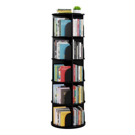SpaceAid 5 Tier Rotating Bookshelf Tower, Spinning Bookcase Lazy Susan, Revolving 360 Book Shelf Storage Round Carousel, Vertical Rotate Turning Spiral Corner Organizer, Black