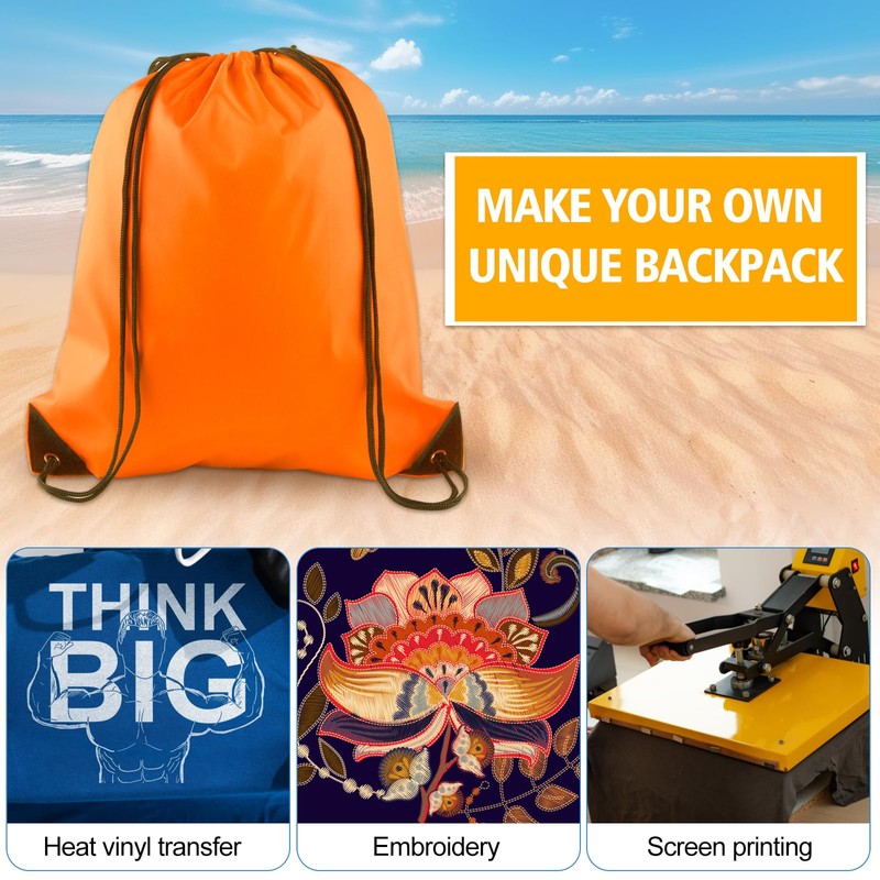 KUUQA 2Pcs Orange Drawstring Backpack Bags Cinch Sack Bulk String