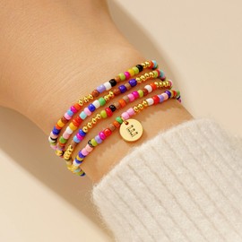 Turandoss Initial Stack Bracelets for Girls Women Gifts - Teenage Girl Teen Girl Gifts Trendy Stuff Jewelry, Dainty Colorful Beaded Letter E Initial Bracelet for Girls Women