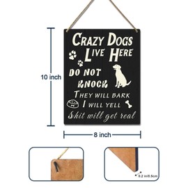 Do Not Knock or Ring Doorbell Sign for Front Door, Funny Dog Owner Warning Crazy Dogs Live Here Do Not Knock They Will Bark I Will Yell Wooden Signs, No Disturb Door Decor for Pet Lovers 10x8 Inch
