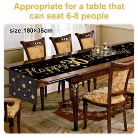 30th Birthday Table Runner, Black Gold 30th Birthday Decorations for Men Women, Happy 30th Birthday Table Cloth for Him Her, 30th Birthday Table Decoration for 30th Party Supplies 30th Gifts,180x35cm