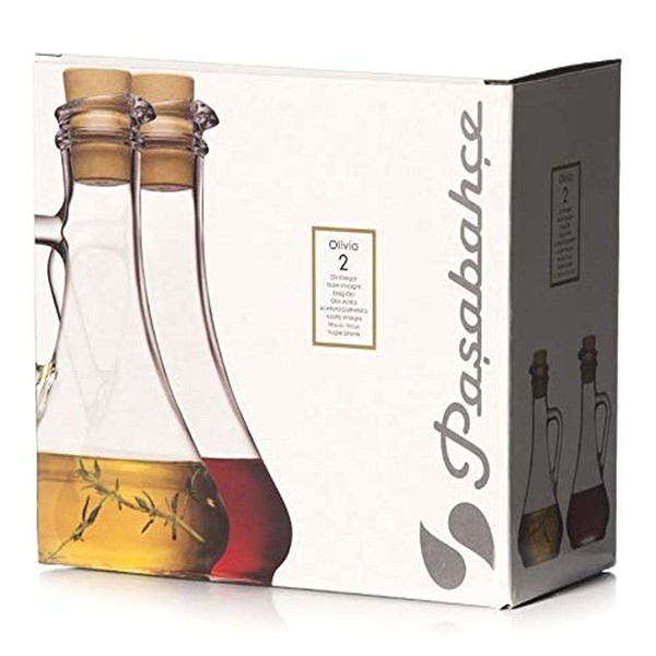 Pasabahce 80108-Set of 2 Oil & Vinegar Bottles with Plastic Corks Olivia Tuscany, Vinegar Jug and Oil Jug, Set of 2