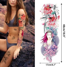 Aresvns Full Arm Temporary Tattoo for Women(L19“xW7”) Sleeve Tattoo Flowers,Waterproof Realistic Fake Tattoo for BBQ Pool Beach Party