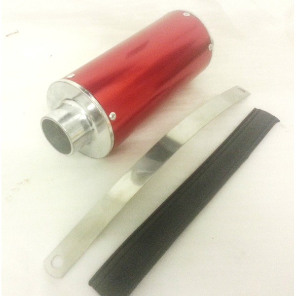 Red CNC Exhaust Can, Strap & Bracket For 110 cc