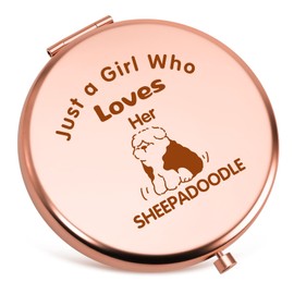 Sheepadoodle Dog Lover Gift Sheepadoodle Gifts for Women Compact Mirror Funny Sheepadoodle Dog Mom Gifts for Women Dog Lover Gift Christmas Birthday Present for Sister Friends Folding Makeup Mirror
