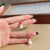 Cute Snowman Pearl Dangle Stud Earrings 14K Gold Plated Cubic