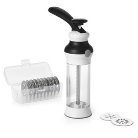 OXO Good Grips 14-Piece Cookie Press Set, Cookie Press with 12 Stainless Steel Disks and Storage Case, Holiday Baking and Everyday Treats, Essential Baking Supplies