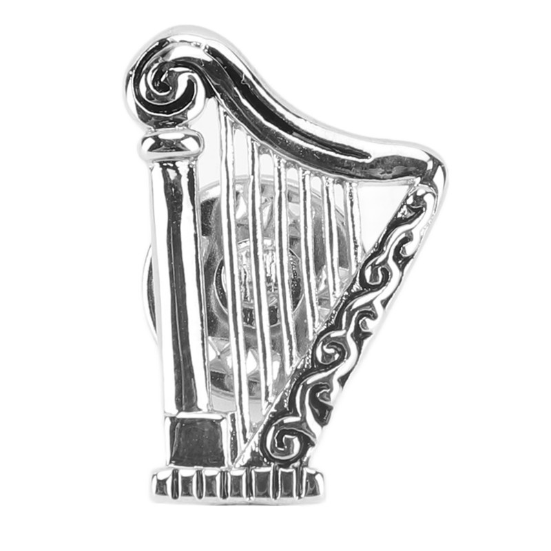 Harp Brooch Stylish Innovative Silver Glossy Finish Musical Instrument Brooch