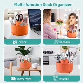 Lenfuos Lenfuos Schreibtisch Organizer, 360 Grad drehbarer Büro-Organizer Stifthalter, 5 Sortierfächer für Stifte, Hefter, Ordnerklammern, Haftnotizen, Platzsparendes Desk Organizer (Orange)