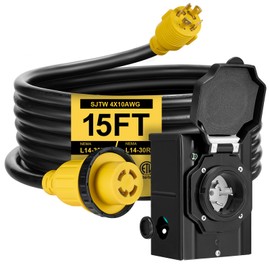 15FT 30 Amp Generator Cord with Pre-Drilled Power Inlet Box,Heavy Duty Generator Power Cord 4 Prong,125/250V,NEMAL14-30P/14-30R,Waterproof,ETL Listed,Home/RV Power Supply