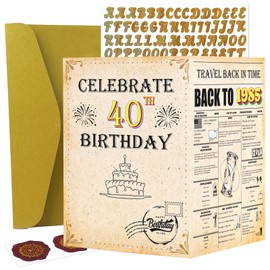 40th Birthday Gifts for Women Men, Vintage 40th Birthday Card with Gold Stickers Envelope Seal and Facts and Statistics for 1985, Jumbo Bday Cards A4 Size, Inside Blank for Sign or Doodles, Fun Gifts