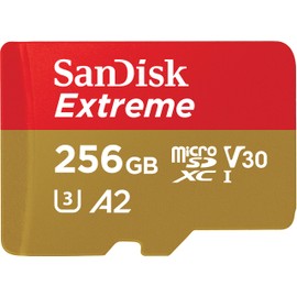 SanDisk 256GB Extreme microSD UHS I Card for 4K Video on Smartphones, Action Cams & Drones 190MB/s Read, 130MB/s Write SDSQXAV 256G GN6MN, Red/Gold