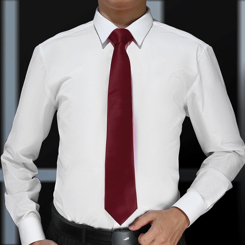 KOOELLE Men's Maroon Tie Solid Pure Color Plain Neckties Formal