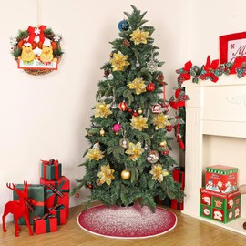 N&T NIETING Christmas Tree Blanket, 76 cm Christmas Tree Skirt with White Glitter Snowflakes Dot Red Christmas Tree Skirt Round for Holiday Party Christmas Tree Decoration