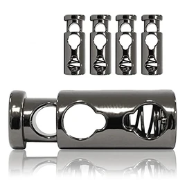 Metal Cord Stopper, Set of 4, Cord Clamp, Straight Shape (Double Hole) 33 mm Long for Ropes, Jackets, Hand Bags, Colour: Titanium