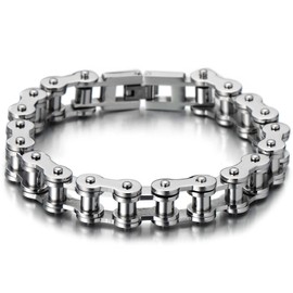 COOLSTEELANDBEYOND Classic Mens Bike Chain Bracelet Stainless Steel Silver Color Polished(CA)