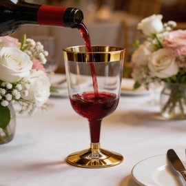 48PCS Plastic Wine Glasses with Gold Rim, 6 Oz Stemmed Disposable Wine Cups