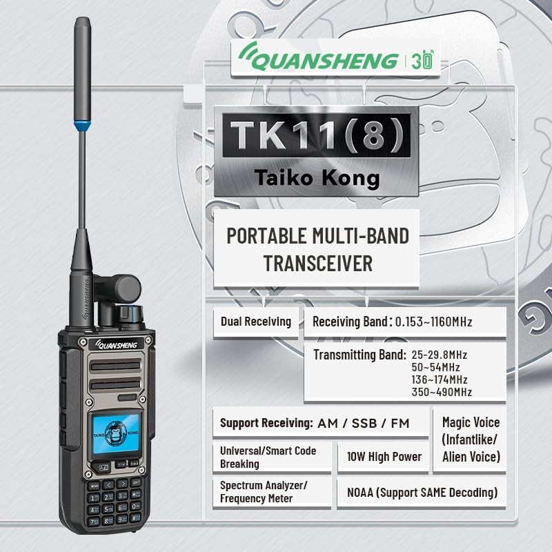 QuanSheng TK11(8) Multi-Band Walkie Talkie - 10W, NOAA Weather Alerts,