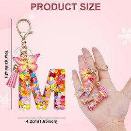 OSDUE Fashion Alphabet Initial Letter Keychain, Women Tassel Butterfly Pink Purple Cute Car Keyrin, Pink and Gold Resin Alphabet Keychain, Tassel Butterfly Pendant Key Ring for Wallet (M)