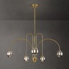 Wystco Modern Sputnik Globe Chandelier, 6-Light Brass Gold Linear Chandeliers for Dining Room and Kitchen Island, Mid Century Light Fixture Over Table, (Smoke Grey Glass Bubble Shades, 40 Inch)