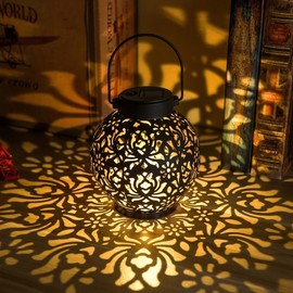 Solar Hanging Lantern for Outdoor Décor – Hollow Iron Projection Light for Garden, Patio, Yard & Porch