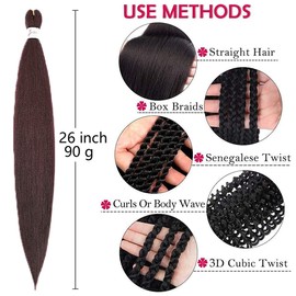 WIGENIUS Pre-stretched Braiding Hair 26 Inches 6 Packs / Lot Easy Braid Professional Synthetic Fibre Crochet Borders Yaki Texture Braiding Hair Extensions (99J#)