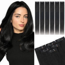 MY-LADY Clip-In Real Hair Extensions, 6 Pieces, 25 cm Hair Extensions, Natural, Single Clip Hair Extension Highlights for Women, Straight Black (#01, 31 g)