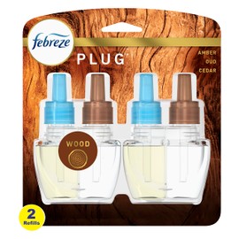 Febreze Origins Fade Defy PLUG Air Freshener & Odor Fighter, Wood, (2) .87 fl. oz. Oil Refills