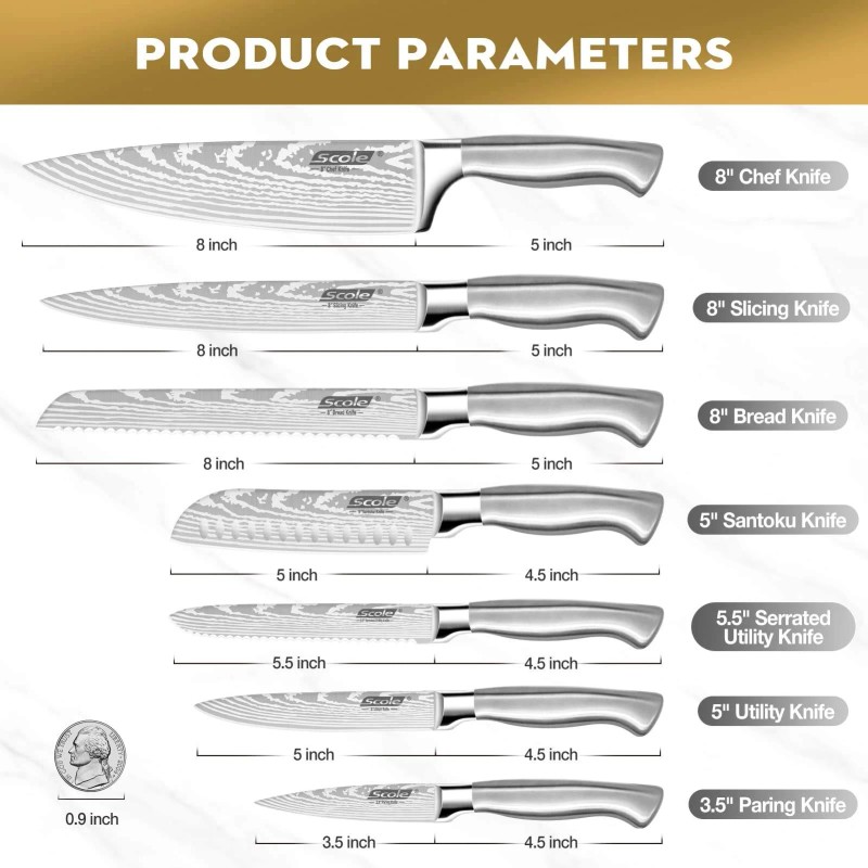 Set of Kitchen Knives Stainless Steel Chef Knives for Home