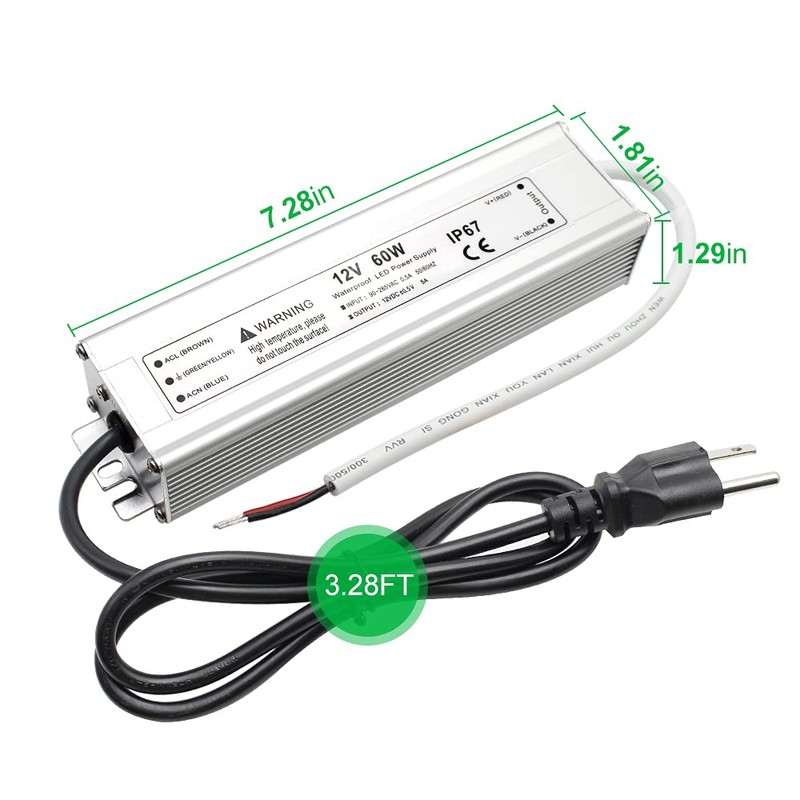 Bingotec 60W 12 Volt LED Power Supply, Waterproof IP67 LED