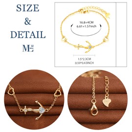 MicLee Bracelet elegant for womens and girls, 925 sterling silver bracelets, Classic anchor bracelet, link with mini heart, Inlaid zircon, symbol of courage, protection and strength, adjustable chain