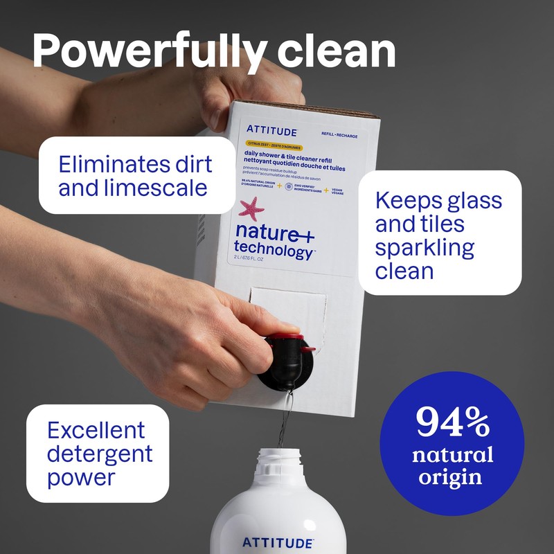 ATTITUDE Shower & Tile Cleaner, EWG Verified, Plant-Based & Vegan